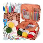 Crochet Kit Beginners Crochet Hook Set,58PCS Portable Crochet Set Ergonomic Crochet Hooks Travel Crochet Supplies Photo Color
