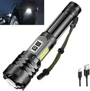 AnrAm LED Flashlight,Rechargeable Torch 20000 High Lumens,Super Bright Type-C Fast Charging Torches,9 Modes Zoomable IPX67 Waterproof Flash Light with COB Side Light for Emergencies,Hiking,Camping