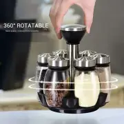 Spice Jar Set Rack Glass Organizer Rotating Seasoning Sugar Pepper Salt Bottles