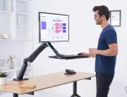 NB40 Ergonomic Height Adjust Computer Sit Stand Workstation 22-32 Inch Monitor Mount Bracket with Keyboard Plate Desk Stand