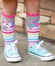 2 Pair Jefferies Socks Girls Rainbow Unicorn Pattern Cotton Tall Knee High Socks