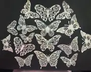 (101) 14pcs 3D METALIC BUTTERFLIES FOR CAKE DECORATING IN SILVER
