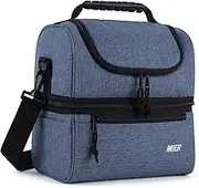 Lunch Bag 2 Decks Cooler Bag Men Women Insulated Lunch Box Bag for Work Travel Picnic Daytrip, 11L, Blue