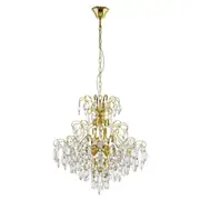 Fenoullet 1 Pendant Light 5Lt in Brass and Crystal