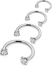 [Hnxnskt] Horseshoe Nose Ring Surgical Steel Double Stud Nose Ring 16g Lip Rings Cubic Zirconia Daith Piercing Jewelry for Women Inner Diameter 6/8/10/12mm