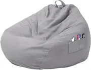 Stuffed Bean Bag Chair Cover (No Filler),Lazy Lounger Bean Bag Cover Stuffable Beanbag Cover Plush Toy Storage Bag for Adults and Kids (Gray, 100 x 120 m)
