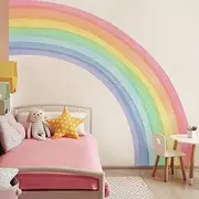 funlife Fabric Large Rainbow Wall Mural Stickers Peel and Stick, Precut Giant Vibrant Half Watercolor Rainbow Wall Decals for Girls Bedroom Kids Nursery Room Playroom, 78.74" x 70.87"