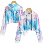 WOMEN SHORT-SLEEVED HOODIE WITH COLOR PRINT 扎染长袖连帽卫衣