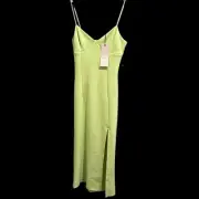 Bec + Bridge Clover Midi Dress Size 6 Womens Green Front Split Zip Wedding BNWT