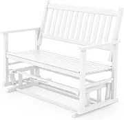 Costway Patio Glider Loveseat Chair, 2-Person Porch Swing Rocking Bench With Safe & Gentle Gliding, Solid Wood Frame, Slatted Seat & Curved Backrest