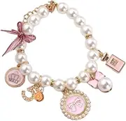 Pink Dog Pearl Collars Pet Pearl Necklace Dog Princess Bow Necklace Sweet Pink Bow Cute Collar Puppy Accessories Cat Jewelry Pearl Neck Strap for Dog Cat Adjustable Dog Jewelry Collars(S)