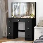 Black Dressing Table with LED Light Mirror & 7 Drawers Vanity Makeup Desk Set