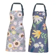 2 Pack Floral Apron for Women with Pockets, Adjustable Cotton Chef Aprons for