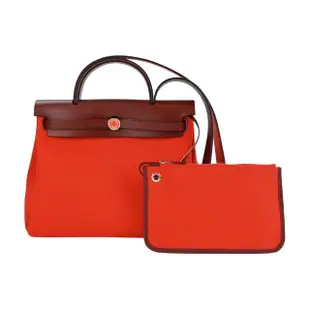 【Hermes 愛馬仕】Herbag 31cm 防水帆布兩用包(AB橘/紅棕/U刻/琺瑯釦)