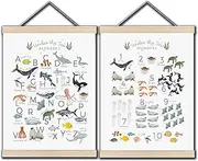 12×16 Inch Canvas Ocean Cute Animal Alphabet Poster Framed with Wood Hanger Set of 2 - Banner Alphabet Wall Decor for Nursery, Bedroom, Playroom, Toddler and Kids Room