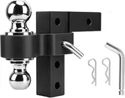 Towing Hitch Mount, Adjustable 6in Drop Trailer Hitch, Aluminum Dual Ball Hitch for 2in Receivers, Tow Hitch with Lock Pins, Heavy Duty Trailer Coupler Mount (Black)