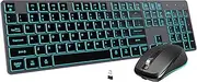 Wireless Keyboard and Mouse, Rechargeable Bluetooth Key Board Mouse Combo, Jiggle,Slim Full Size Silent 7 Color Backlit 2.4G USB Keyboard for Windows/Mac/iMac/MacBook/Laptop/PC, Gray