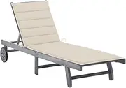 Garden Sun Lounger with Cushion Grey Solid Acacia Wood