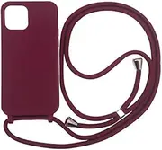 PuYu Zhe Compatible for iPhone 14 Plus Case,Silicone Crossbody Cover TPU Shell Adjustable Cord Lanyard Slim Stylish Shockproof Case-Wine Red