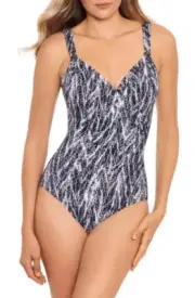 Miraclesuit Womens Chevron Python Siren One-Piece Swimsuit Silver Size 8 10492