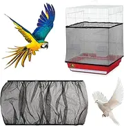 Trinkrittey Bird Cage Seed Catcher, Adjustable Bird Cage Cover Black Birdcage Cover Skirt Seed Guard for Parrot Parakeet Macaw Round Square Cages