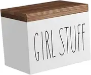 Ｂｅｓｇａ Tampon Holder for Bathroom Pad Organizer Storage Bin Container for Bathroom Accessories Wooden Desktop Sundries Storage Box, White