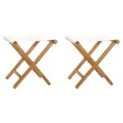 Folding Chairs 2 Pcs Patio Stool for Camping Solid Wood Teak and Fabric vidaXL v