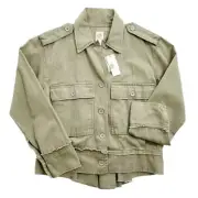 Anthropologie Tiny Cleo Utility Cropped Jacket Khaki Army Green XS NWT