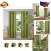 Thick Light-Filtering Olive Green Curtains - 2 Panels of 84 Inches Grommet Style