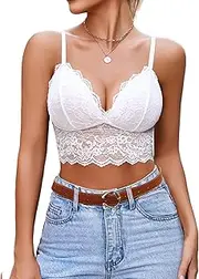 [Avidlove] Bralettes for Women V Neck Spaghetti Strap Bra Lace Bustier Tops Sexy Cami Crop Top Going Out Outfits Lingerie