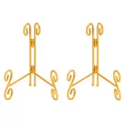 2pcs 6 Inch Plate Stands for Display Iron Decorative Folding Holders, Gold Tone