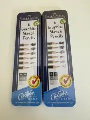 FABER- CASTELL 6 GRAPHITE SKETCH PENCILS 6B 4B 2B B HB 2H - NEW- 2 PACK