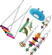 Gatuida Parrot Playtime Kit 7pcs Bird Toy Accessories Fashion Swing Bathtub for Pet Exploration