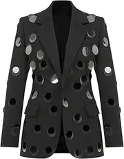 [Zadaos] Women Blazer Single Buttons Large Sequin Long Sleeve Ladies Blazer Coat Women's Suit Jacket