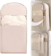 [Generic] Space Saving Hanging Garment Bag, Space Saving Hanging Protector for Down Coat, with Self Compression Zipper, Down Coat Compression Dust Cover, for Closet Storage (Beige,L)