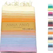 ANNA ANIQ Hammam Towel, Fouta, Sauna Towel, XXL, Extra Large, 100 x 200 cm, 100% Combed Cotton from Tunisia, Beach Towel, Oriental Bath Towel, Yoga, Peshtemal, Beach Towel (Orange-Blue Shaded)