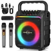 Karaoke Machine with 2 Wireless Microphones, Portable Bluetooth Speaker