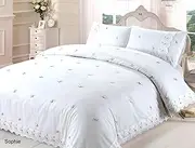 Sophie Duvet Quilt Cover Floral Lace Trim Embroidered Bed Set, Polyester-Cotton, White, Super-King
