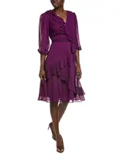 Maison Tara Stripe Sheer Chiffon Midi Dress