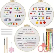 Fulasun Embroidery Starter Kit for Adults - Modern Nature-inspired Designs - 3 Colorful Patterns - Beginner Friendly - DIY Embroidery Kit with Hoop, Threads, Needles, Tools & Instructions