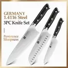 Knife Set Chef Utility Santoku Stainless Steel Full Tang Wood Handle Slicing 3pc