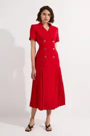 Pleated Tailored Midi Blazer Dress