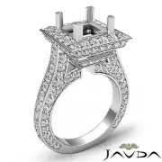 Halo Pave Set Princess Semi Mount Diamond Engagement Ring 14k White Gold 2.1Ctw