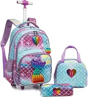 [Meetbelify] Rolling Backpack for Girls with Pencil Case&Lunch Bag School Bags Trolley Wheeled Backpacks