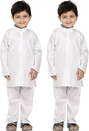 [Royal Kurta] FOCIL Big Boys' Combo of Indian Ethnic Kurta Pyjama Set, White, 2-3 Years