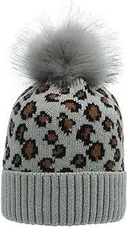 [BrightGlow] Leopard Print Winter Hat for Women Beanie Hat with Animal Print Leopard Print Knitted Hat Bobble Hat Women's Acrylic Knitted Hat Skull Hat