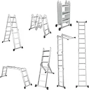 [Costway] 7-in-1 Folding Aluminum Ladder, 3.7M Multi-Purpose Extension Ladder, Anti-Skid Pedal & Footpads, Lightweight Scaffold Ladder, Tall Ladder for Home & Outdoor, 150kg Weight Capacity