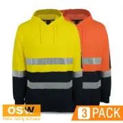 3 x Hi Vis Day & Night 310gsm Brushed Cotton Fleece Pull Over Hoodie 6DVPM