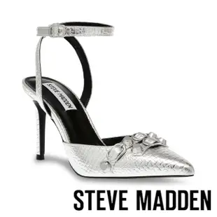 【STEVE MADDEN】RETRIEVER 鉚釘尖頭繞踝高跟涼鞋(銀色)
