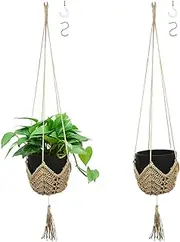 2PCS Plant Hanger,Hanging Plant Holder 39 Inch Macrame Wall Hanging, Heavy Duty Hemp Rope Plant Hanger with Hooks, Reusable Plant Holder for Flower Basket Home Decor